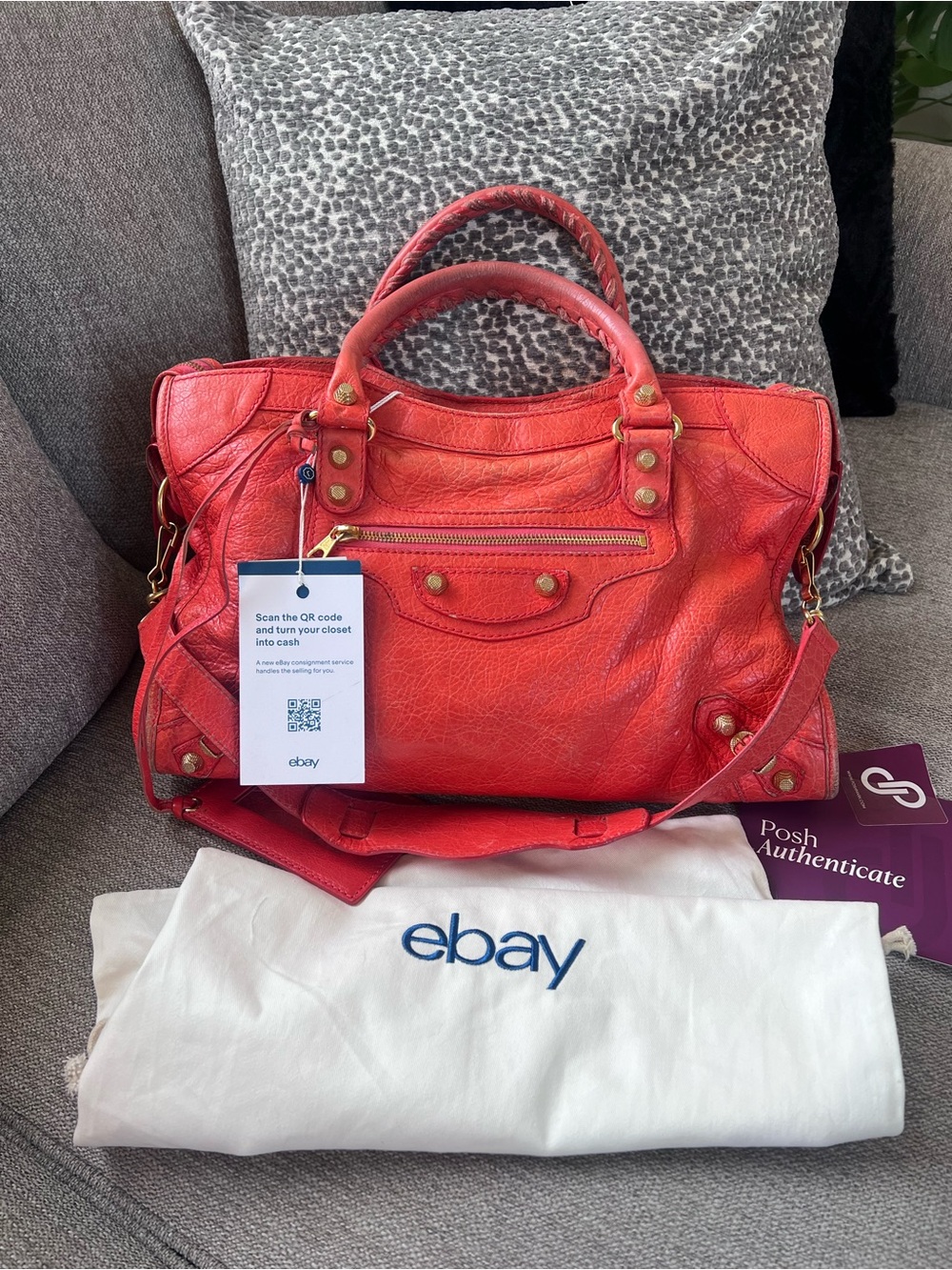 Balenciaga Red Leather Motocross Classic City Bag with gold-tone hardware